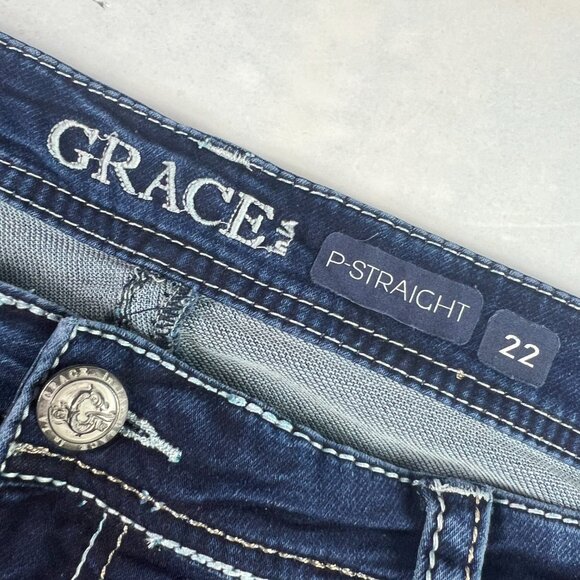 Grace In LA Jeans Women Plus 42x31* P Straight High Rise Blue Faded Denim Tag 22 - Picture 7 of 16